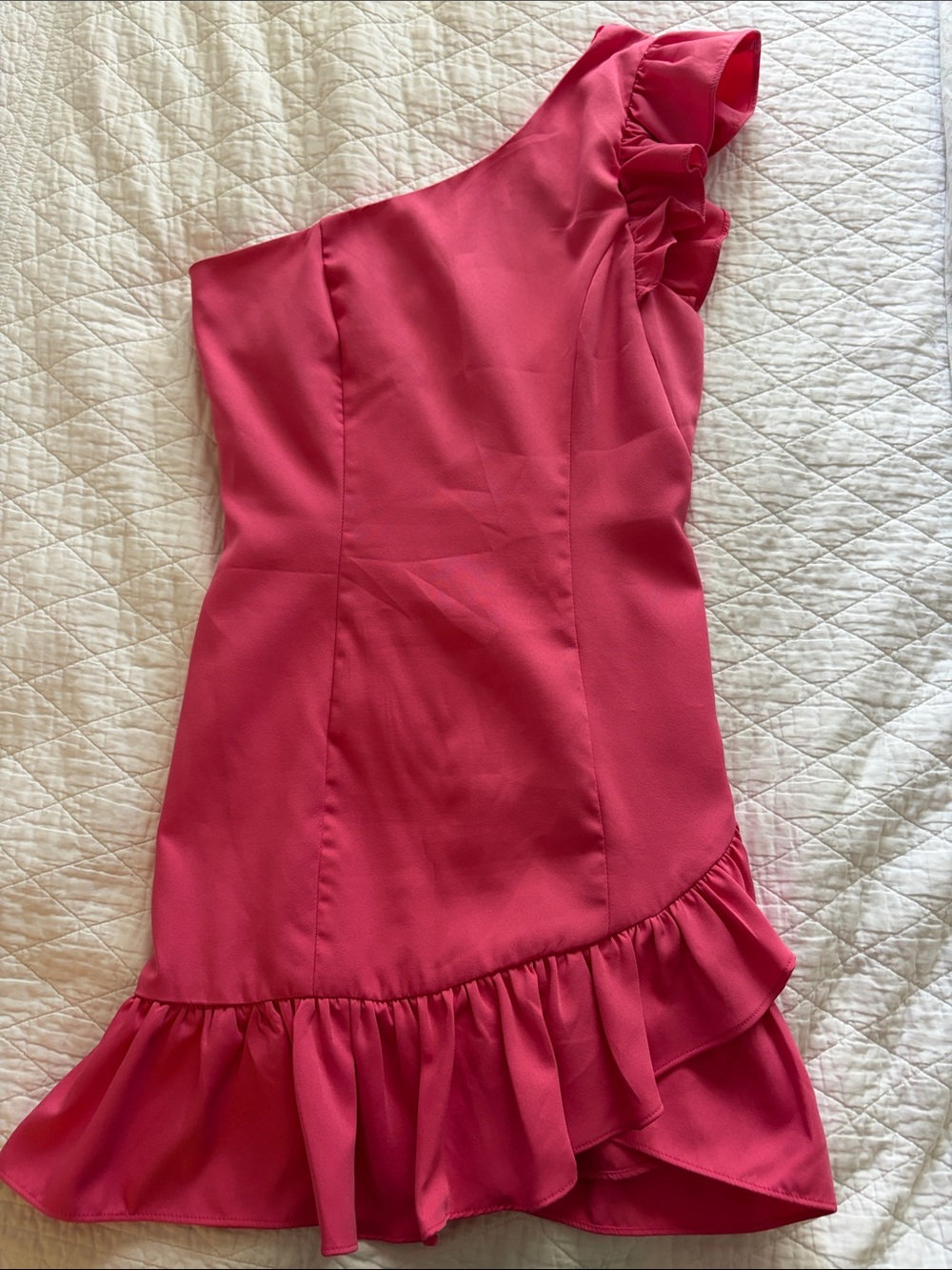 DO+BE Hot Pink One-Shoulder Ruffle Dress